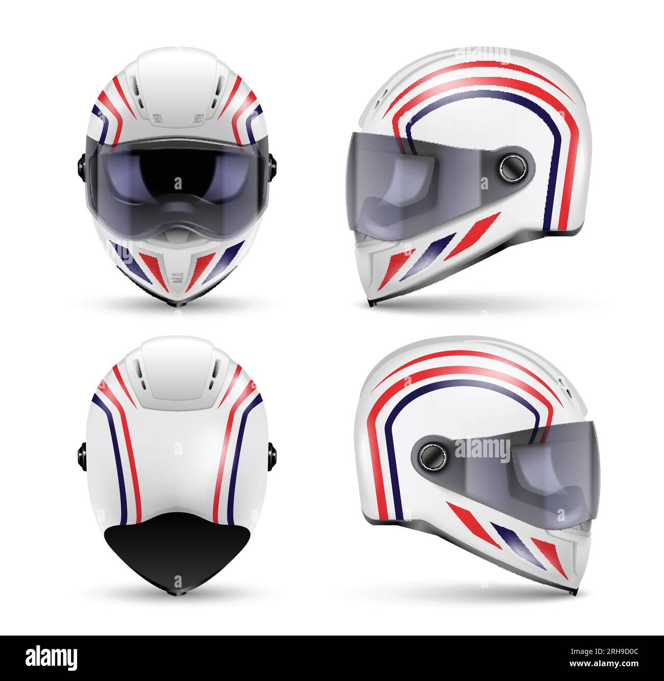 Set with realistic front and side view images of modern safety helmet