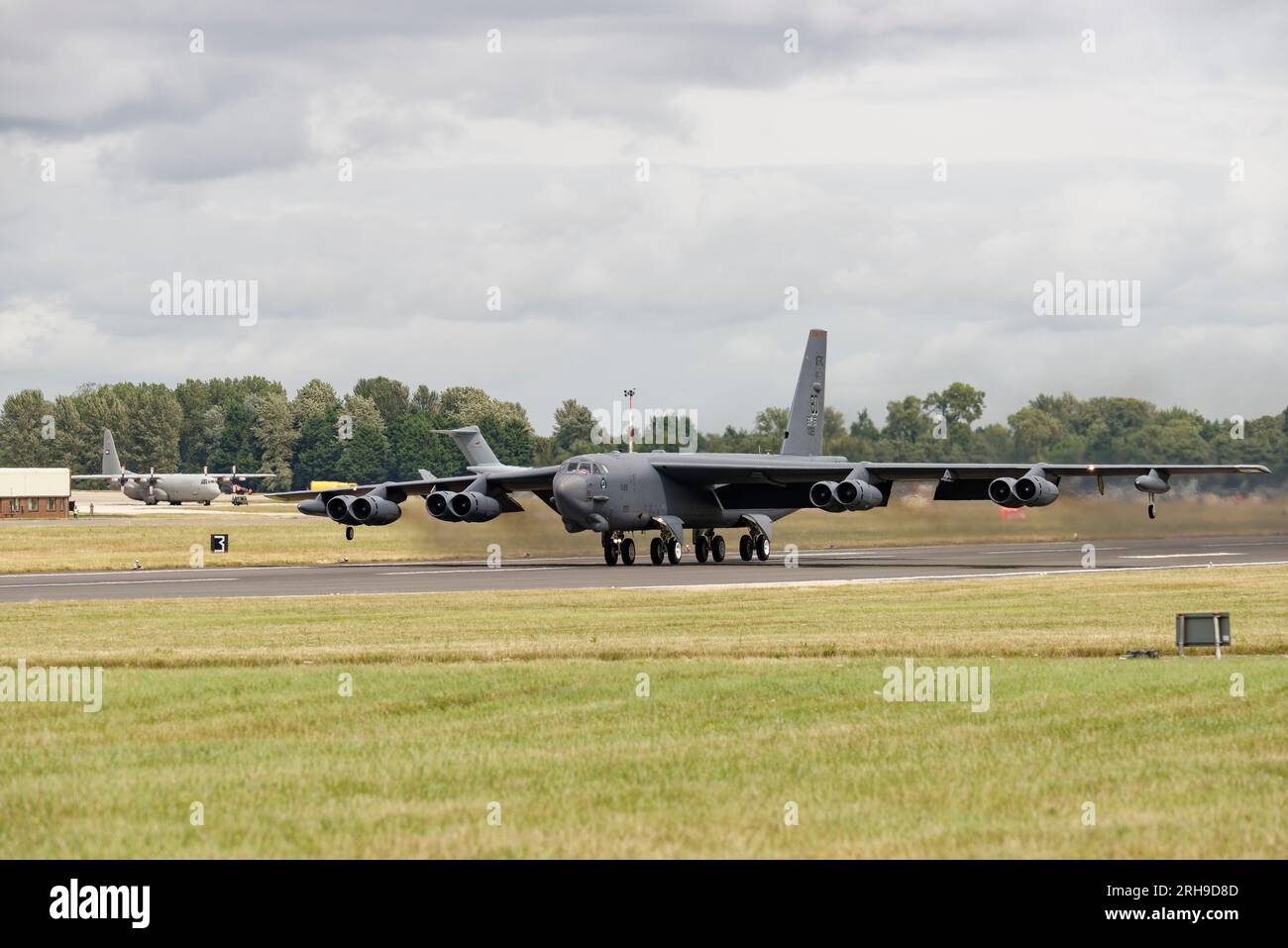 Boeing B-52 Stratofortress from the 93rd Bomb Squadron Barksdale Air Force Base Louisiana on its take off run to display at the RIAT Stock Photo