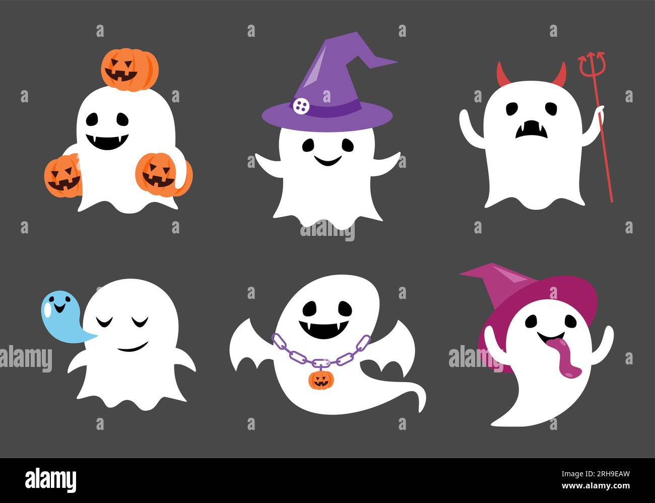 Set of soul ghost with halloween costume . Cartoon characters . Flat ...