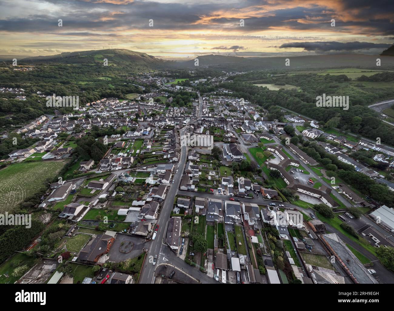 Editorial Swansea, UK August 15, 2023 Aerial view of a sunset over