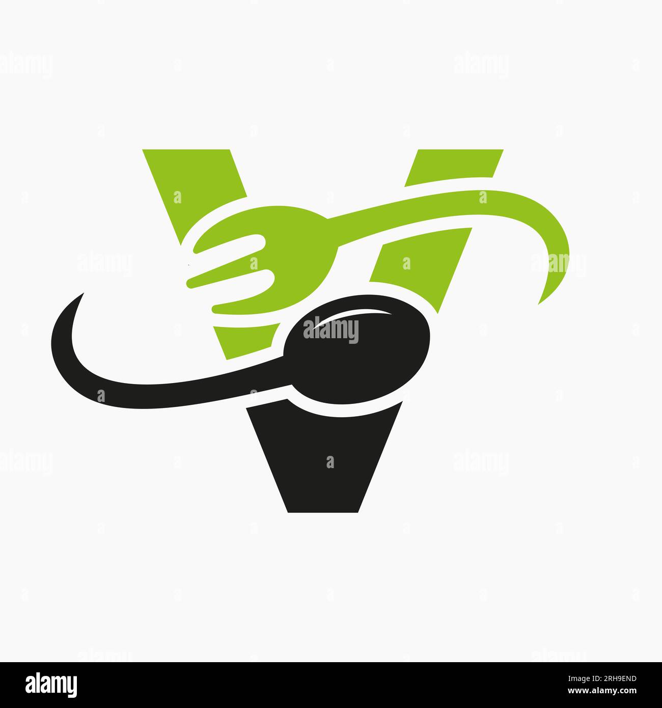 Letter V Restaurant Logo Combined with Fork and Spoon Icon Stock Vector