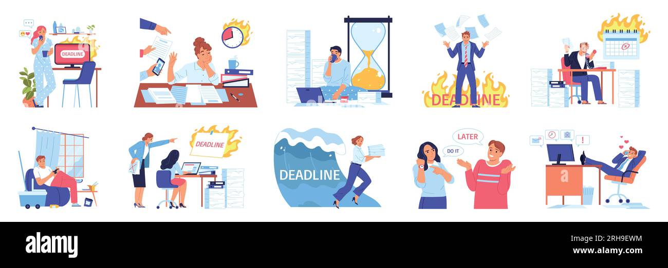 Set with isolated procrastination project deadline compositions with ...