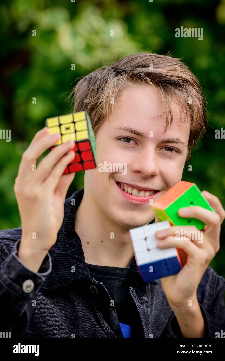 World Championships Rubik's cube competition winner Chris Mills - at his East Sussex home, UK. in 2020. EDITORIAL USE ONLY Picture by Jim Holden Stock Photo