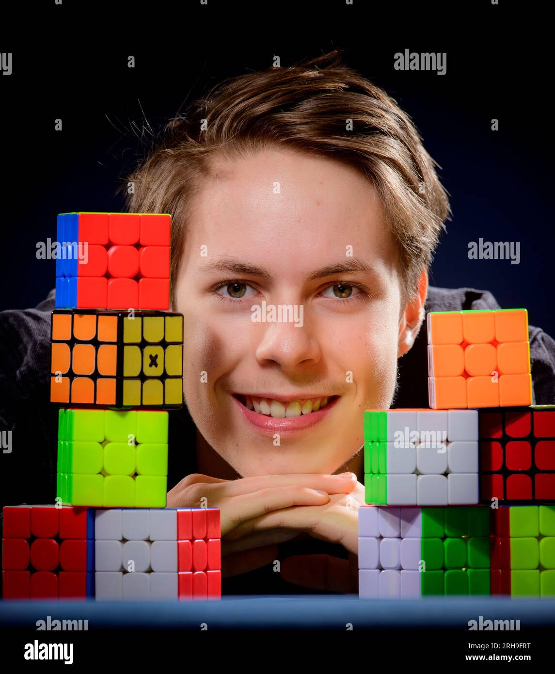 World Championships Rubik's cube competition winner Chris Mills - at his East Sussex home, UK. in 2020. EDITORIAL USE ONLY Picture by Jim Holden Stock Photo