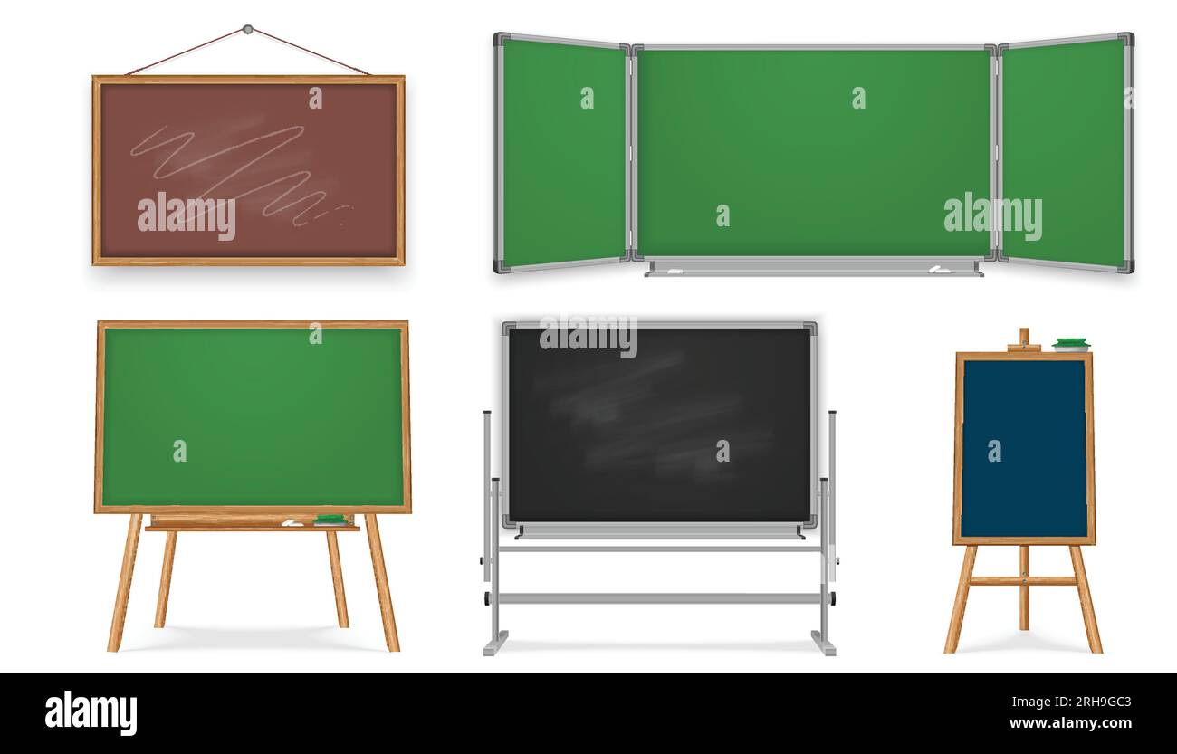 School blackboards chalkboards realistic set with isolated images of