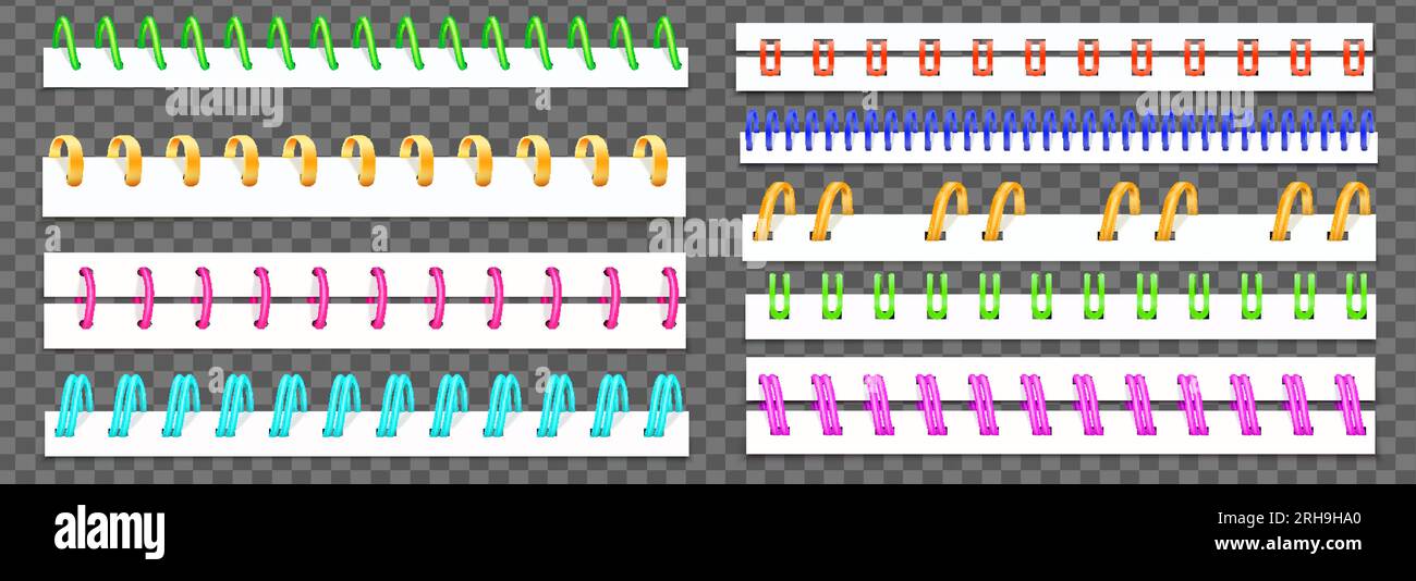 Colored spiral binders set with isolated realistic images with flippers ...