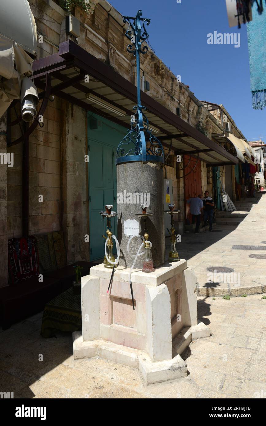 Walking through the Muristan, Christian quarter, old city of Jerusalem. Stock Photo