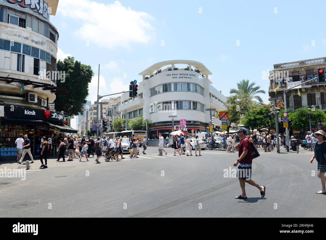 Pedestrians crossing Allenby street in Tel-Aviv, Israel. Stock Photo