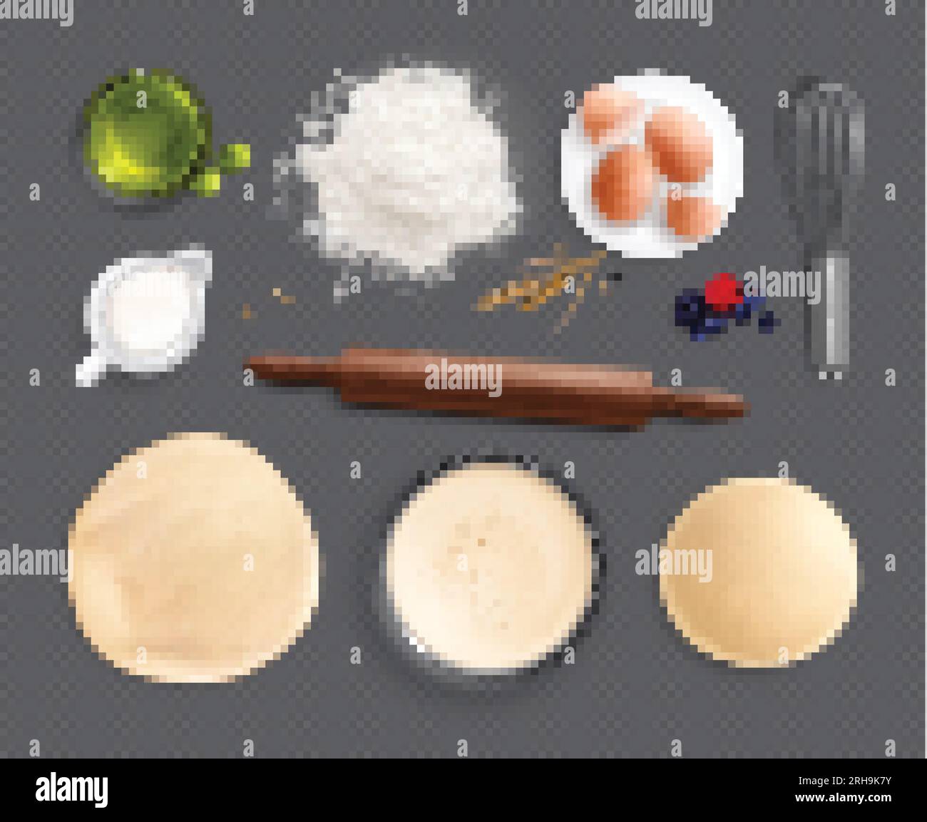 Bakery set of realistic images on transparent background with icons of ...