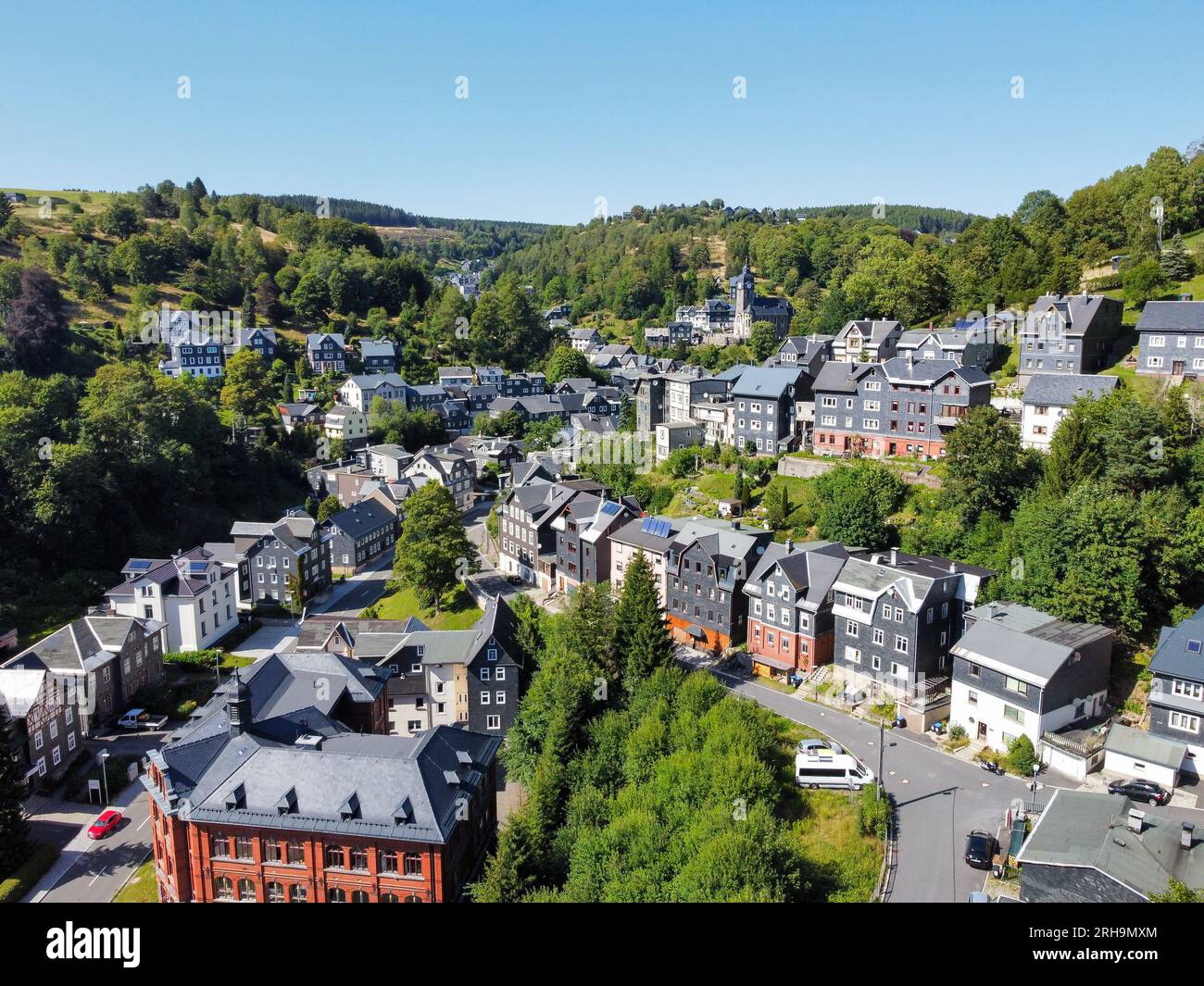 aerial view of the city of lauscha in the thuringian forest Stock Photo