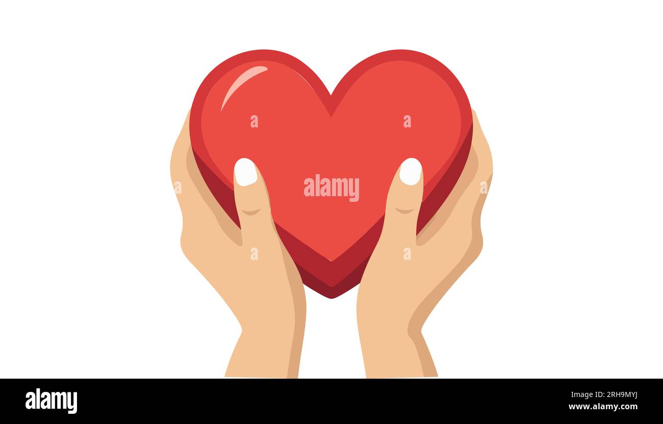 Hands Holding A Heart In A Flat Style On A White Background Vector
