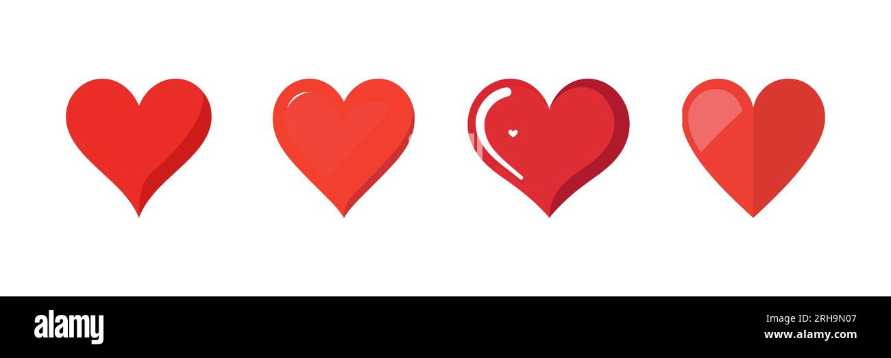 Set of red heart icons in flat style isolated on white background ...