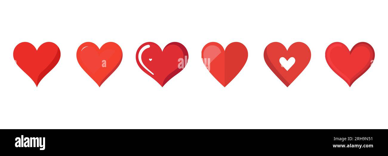 Set of red heart icons in flat style isolated on white background ...