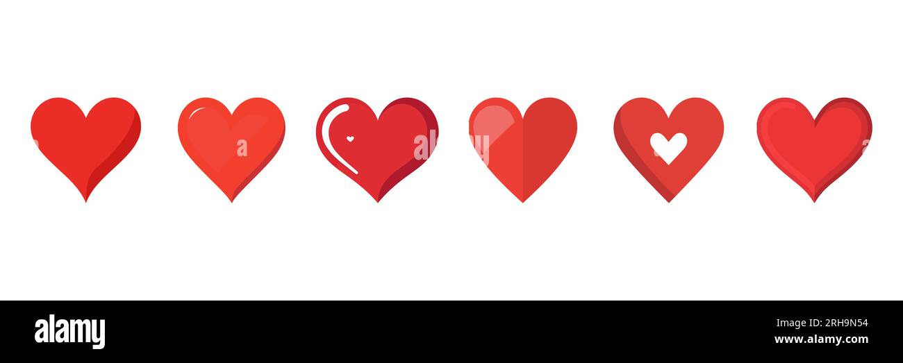 Set of red heart icons in flat style isolated on white background ...
