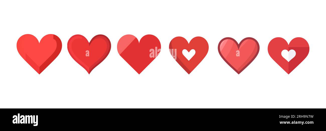 Set of red heart icons in flat style isolated on white background ...