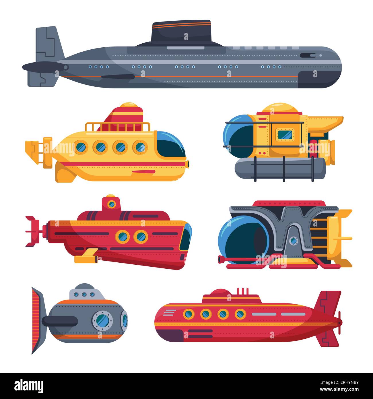 Submarine icons set with underwater symbols realistic isolated vector