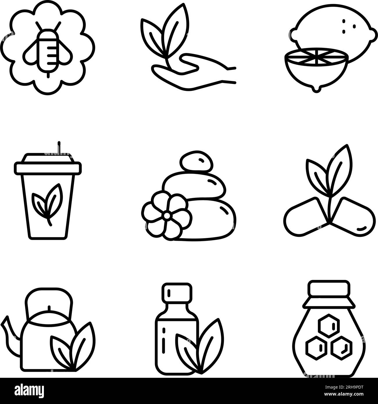 Naturopathy Therapy Vector Line Icons Set. Naturopathy Medication Linear Pictograms. Natural Ingredients, Alternative Medicine Contour Illustrations Stock Vector