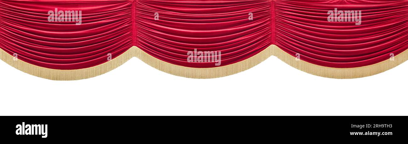 Vintage red theatre curtain with copy space isolated on a white background Stock Photo