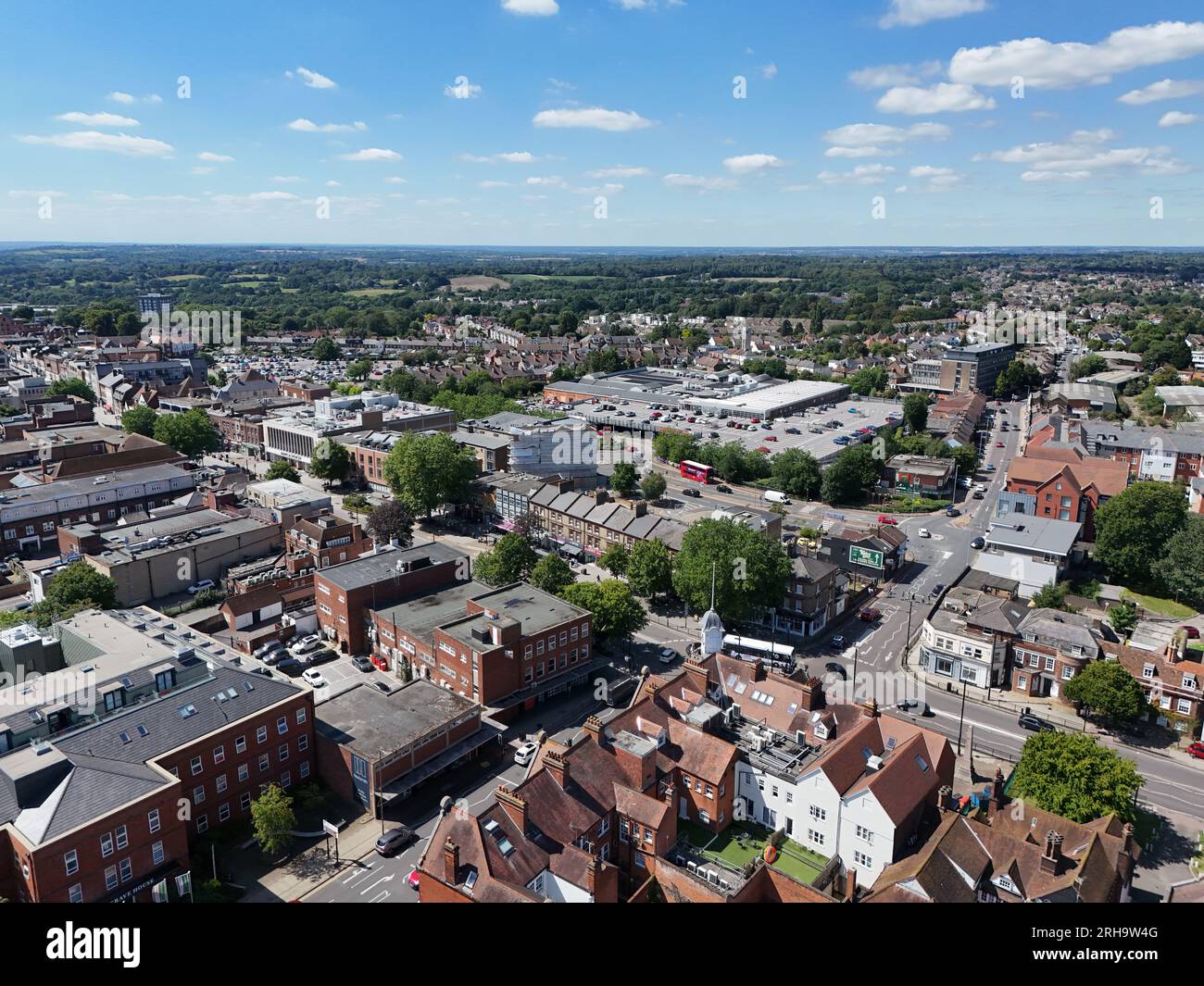 High street Town centre Brentwood  Essex UK Town centre drone Aerial Stock Photo