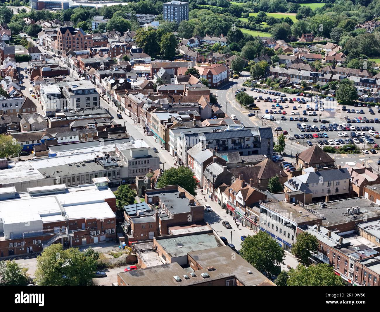 Brentwood  High street Essex UK Town centre drone Aerial Stock Photo