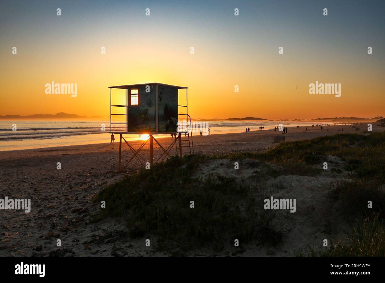 Life guard outlook point at sunset on the beautiful Strand beach in South Africa Stock Photo