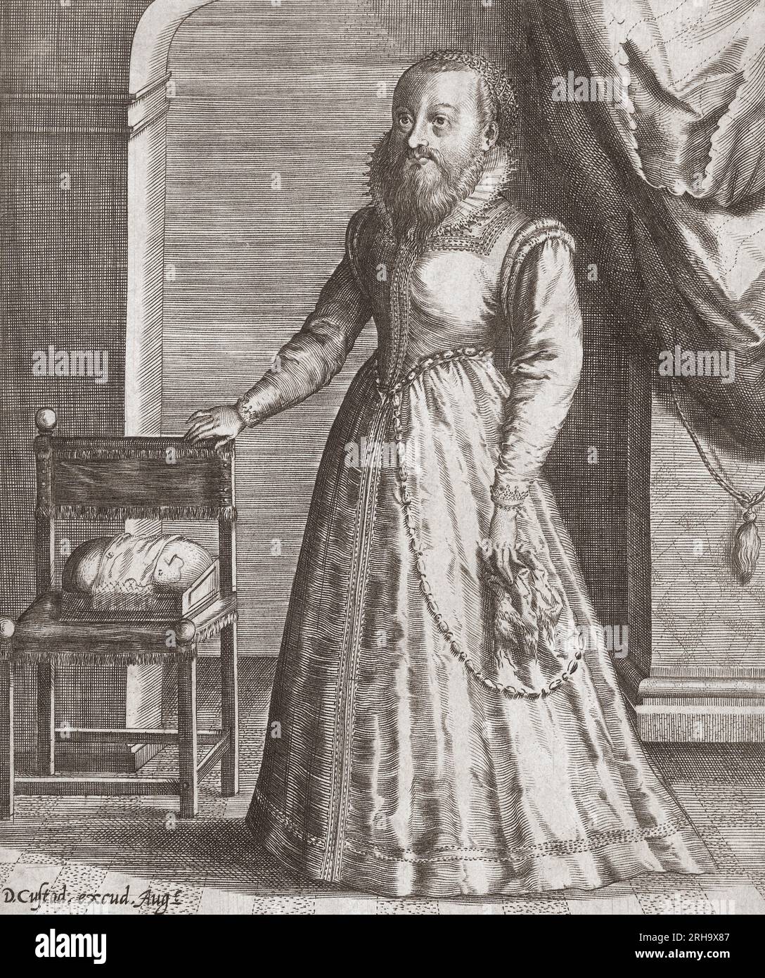 Helena Antonia, 1579 - after 1621.  Bearded female dwarf, born in Liege, Belgium.  She worked at the court of Maria of Austria, the Holy Roman Empress.  She was also a favourite of Margaret of Austria, Queen of Spain.  After a print by  Dominicus Custos. Stock Photo