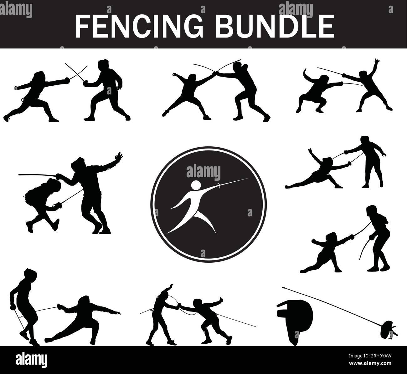 Fencing Silhouette Bundle Collection of Fencing Players with Logo and