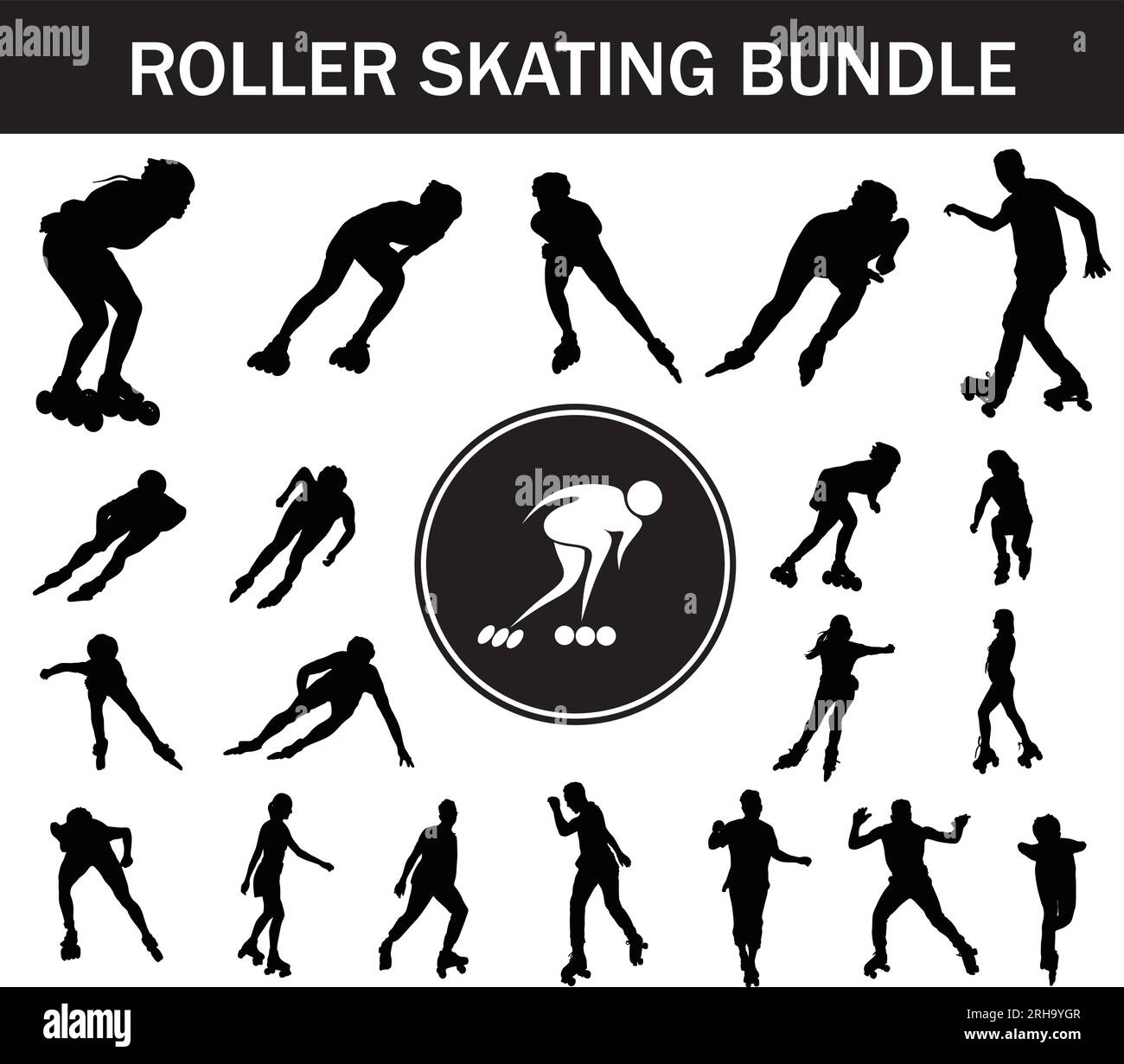 Roller Skating Silhouette Bundle Collection of Roller Skating Players