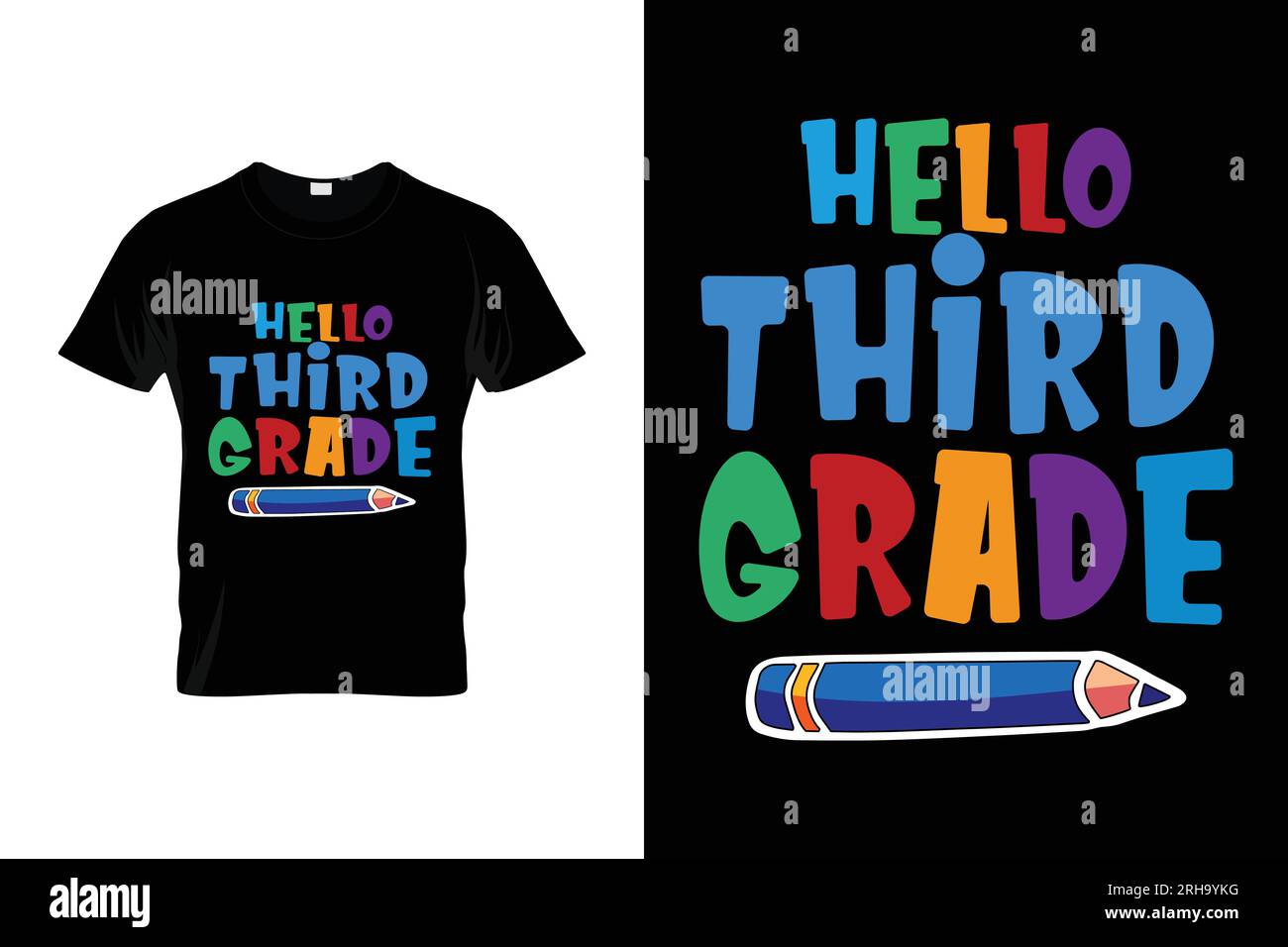 Hello 3rd Grade Colorful Pencil Students Back to school coloring t-shirt design vector Stock Vector