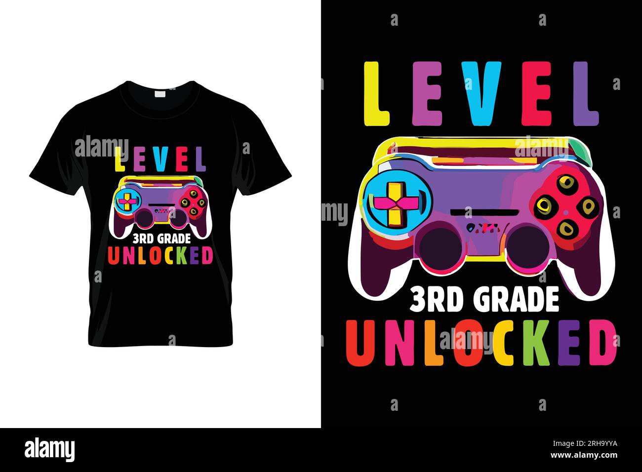 Level 3rd Grade Unlocked Gaming Console Back to school t shirt Stock Vector