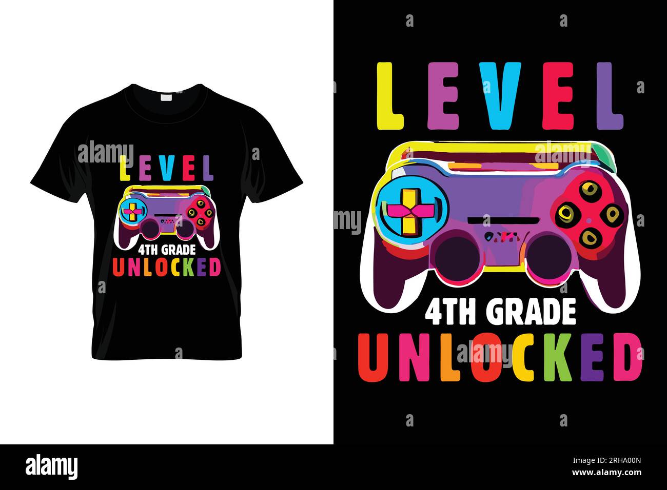 Level  4th Grade Unlocked Gaming Console Back to school t shirt Stock Vector