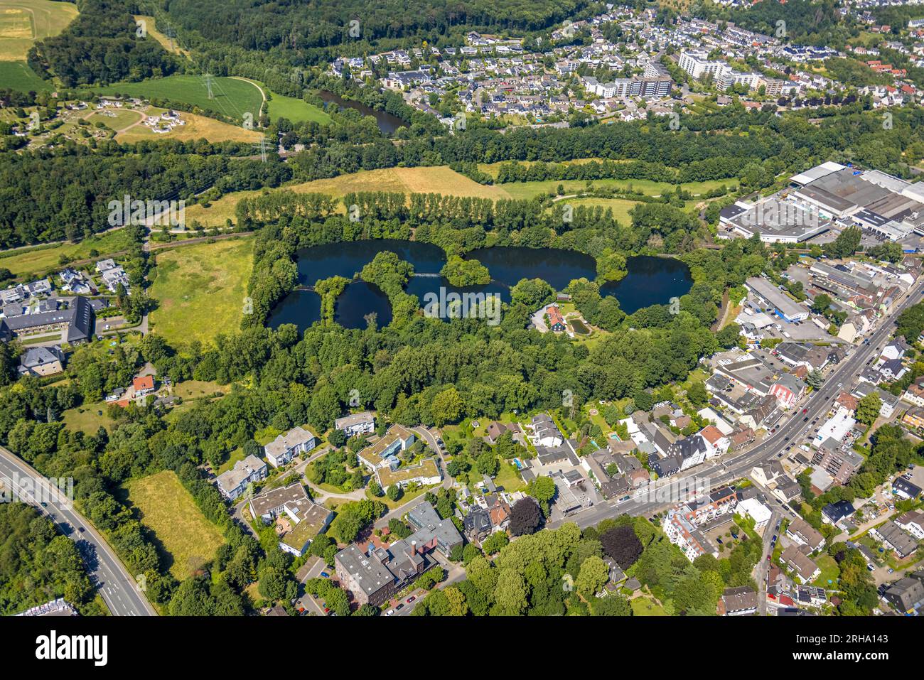 Aerial view, Schönungsteiche, Am Hammerteich, Berge, Gevelsberg, Ruhr area, North Rhine-Westphalia, Germany, Schönungsteiche, DE, Europe, Aerial photo Stock Photo