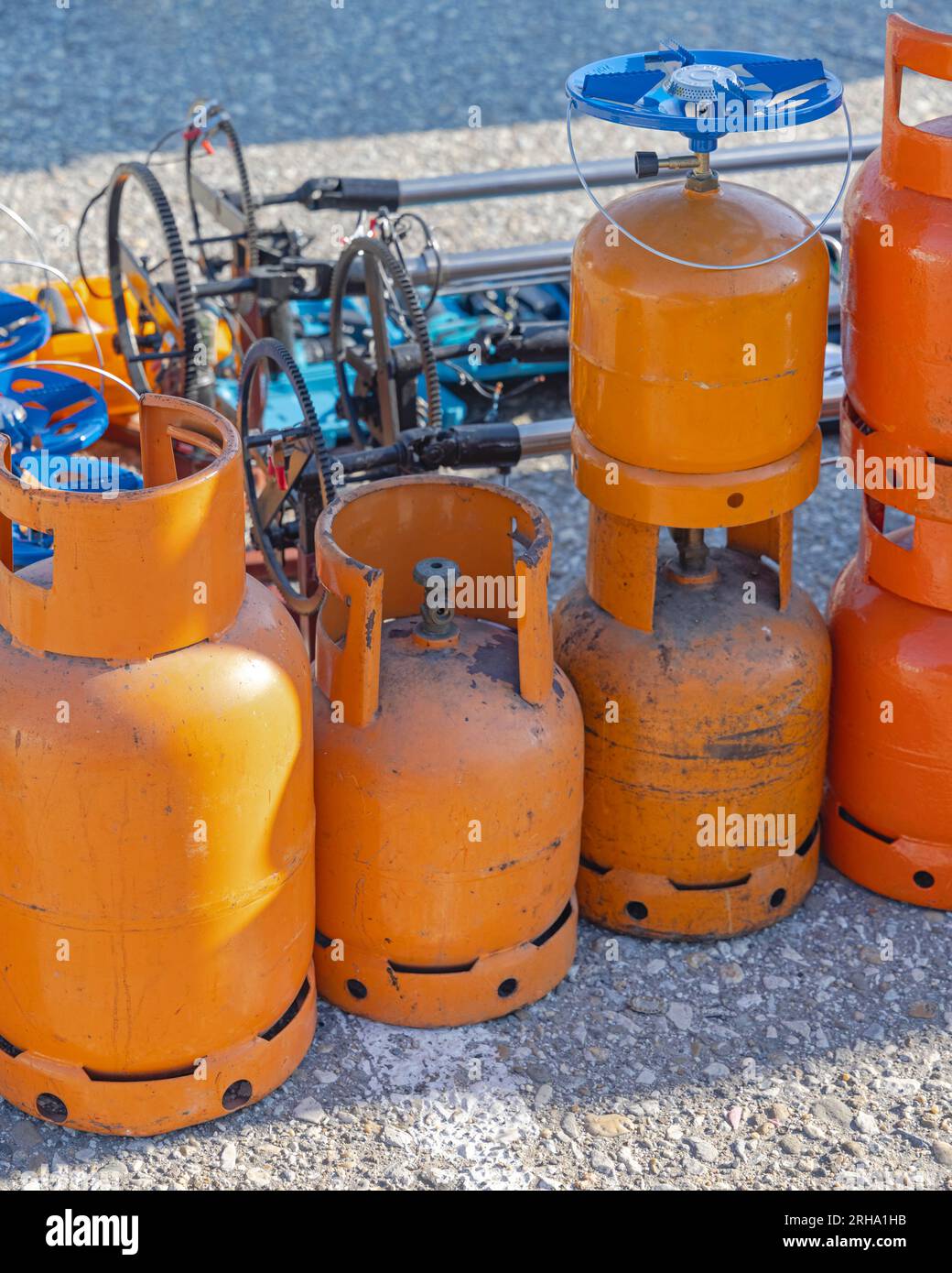 Propane Butane Lpg Gas Bottles Cylinders for Coking Camping Stock Photo