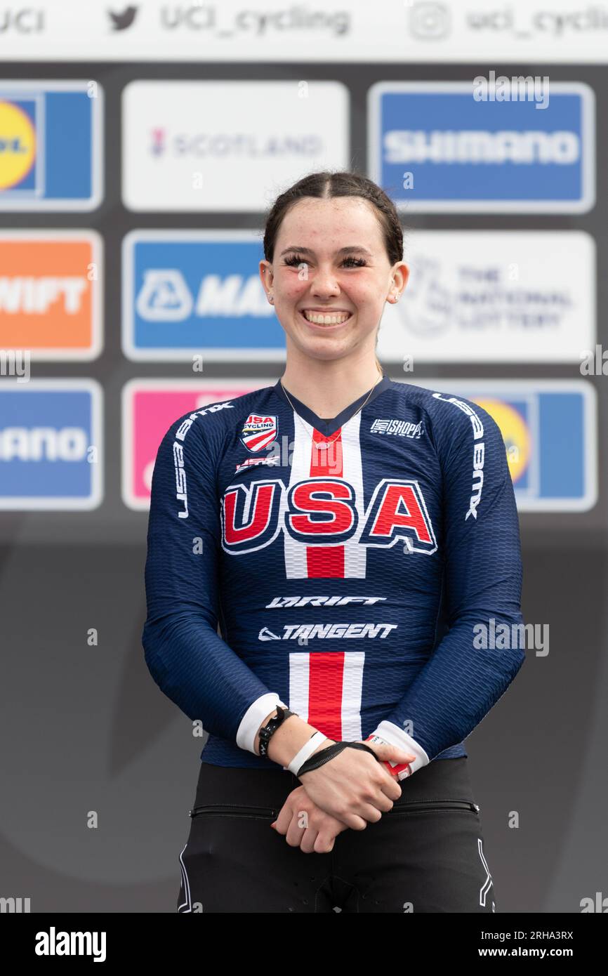 Ava Corley BMX womens junior racer and bronze medalist - UCI Cycling World Championships 2023 Stock Photo