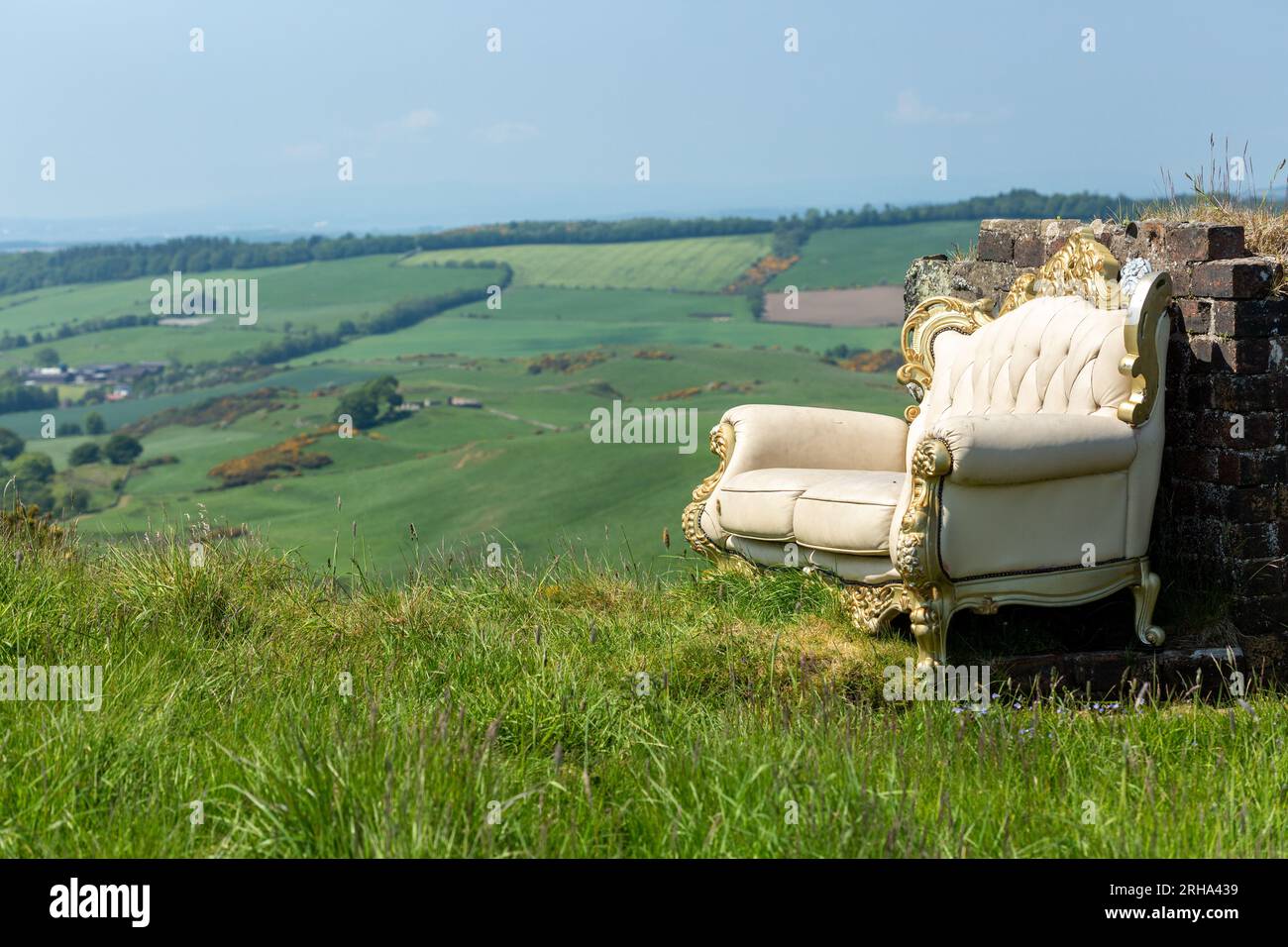 A ornate sofa on top of Dunearn Hill in Fife, Scotland Stock Photo