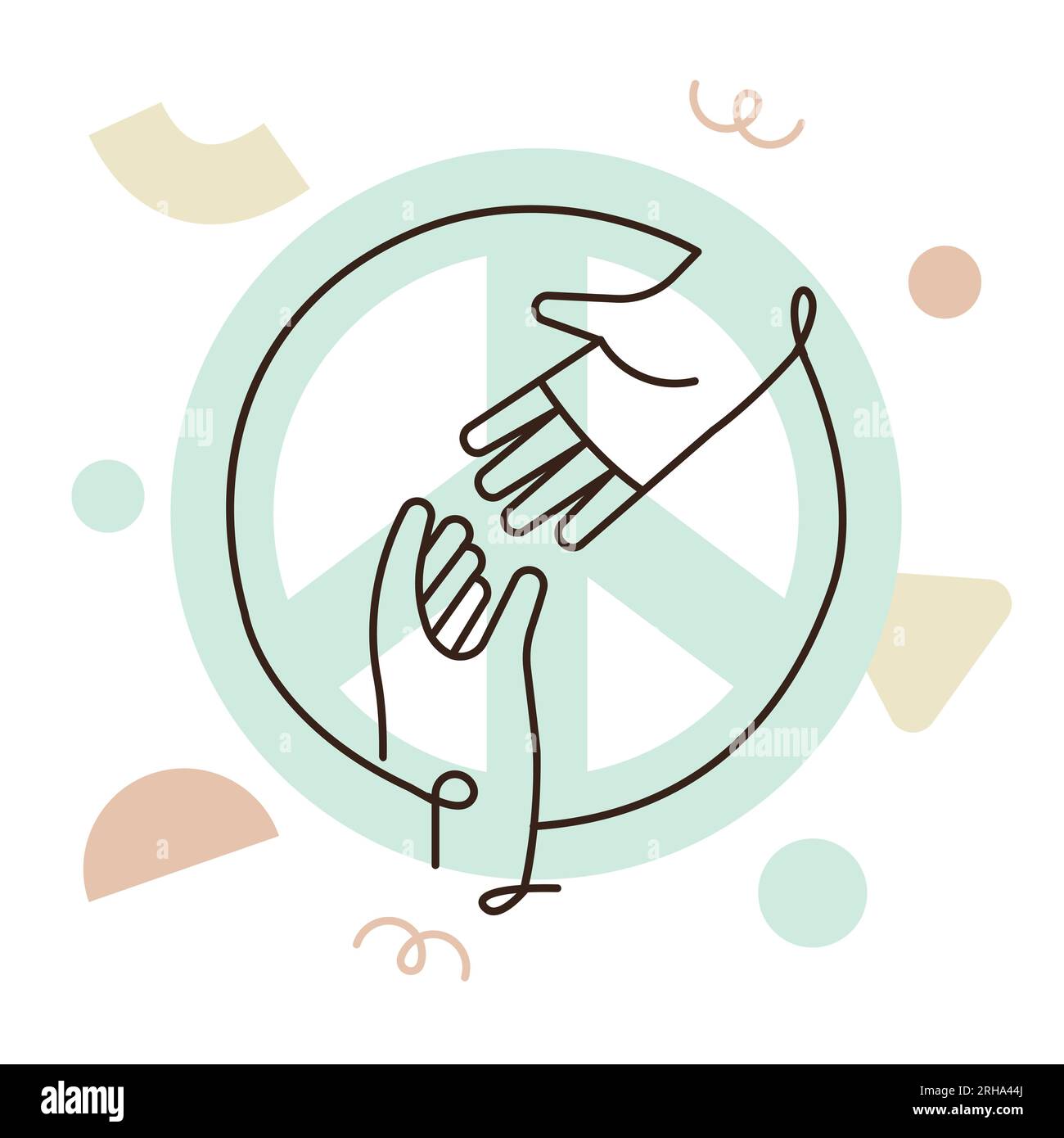 People hands reaching out for each other and peace symbol. Concept 