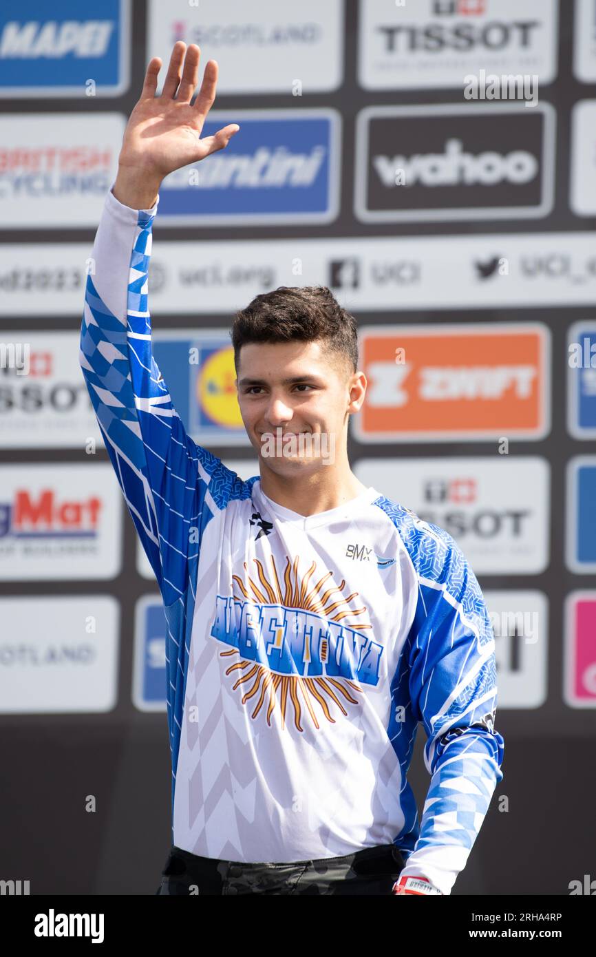 Federico Capello of Argentina silver medalist Men's Junior Finals BMX Race UCI Cycling World Championships 2023, Glasgow Scotland, UK Stock Photo