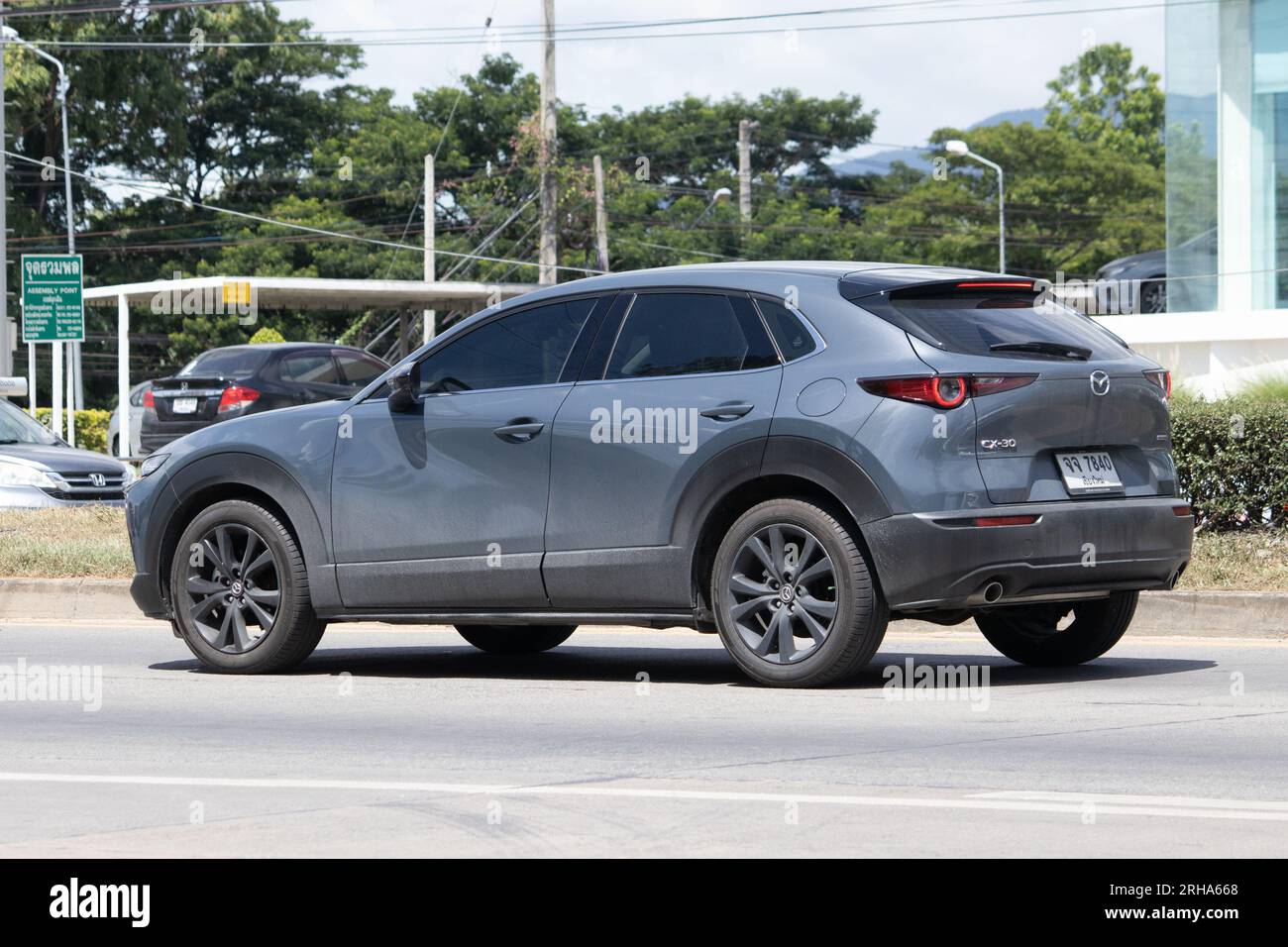 Chiangmai, Thailand -  July  14 2023:  Private car, Mazda CX30. Photo at road no 121 about 8 km from downtown Chiangmai, thailand. Stock Photo