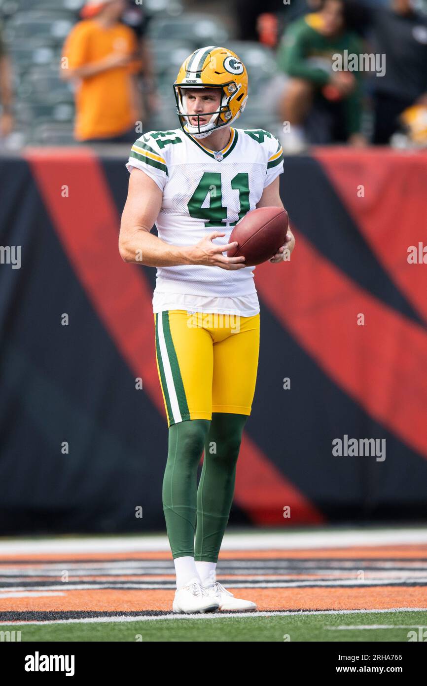 Green Bay Packers punter Daniel Whelan (41) warms up during a