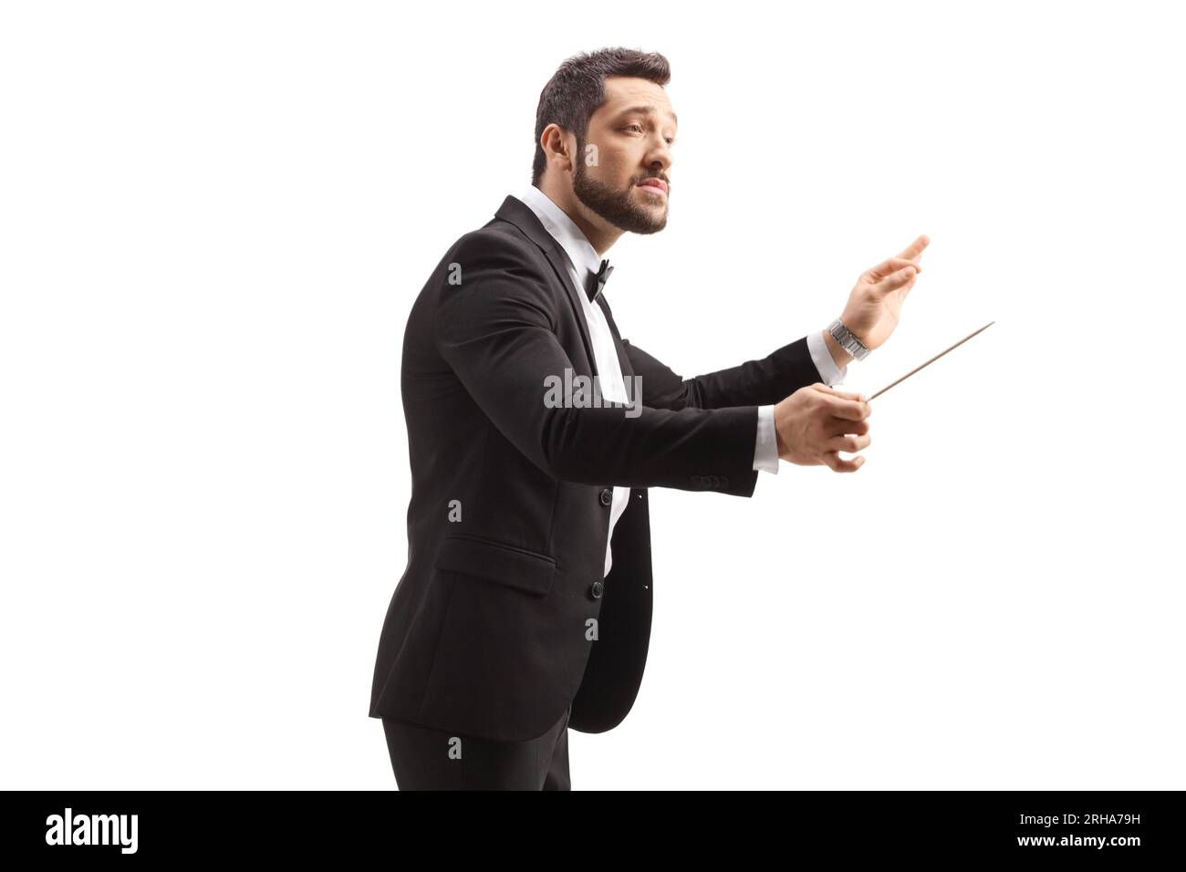Music conductor directing a performance isolated on white background