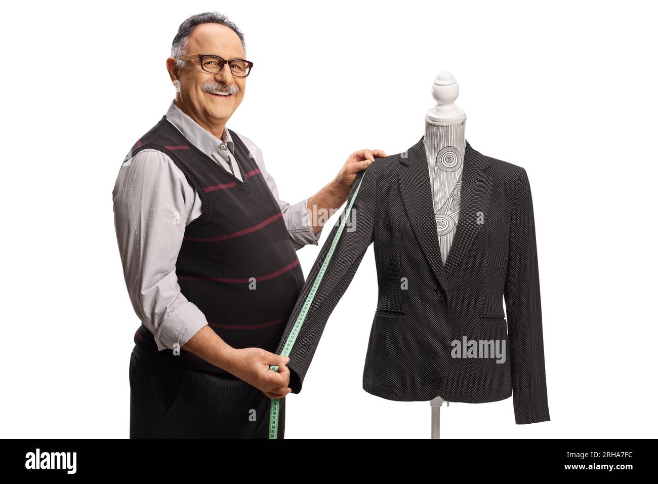https://c8.alamy.com/comp/2RHA7FC/mature-tailor-measuring-a-suit-sleeve-on-a-mannequin-doll-isolated-on-white-background-2RHA7FC.jpg