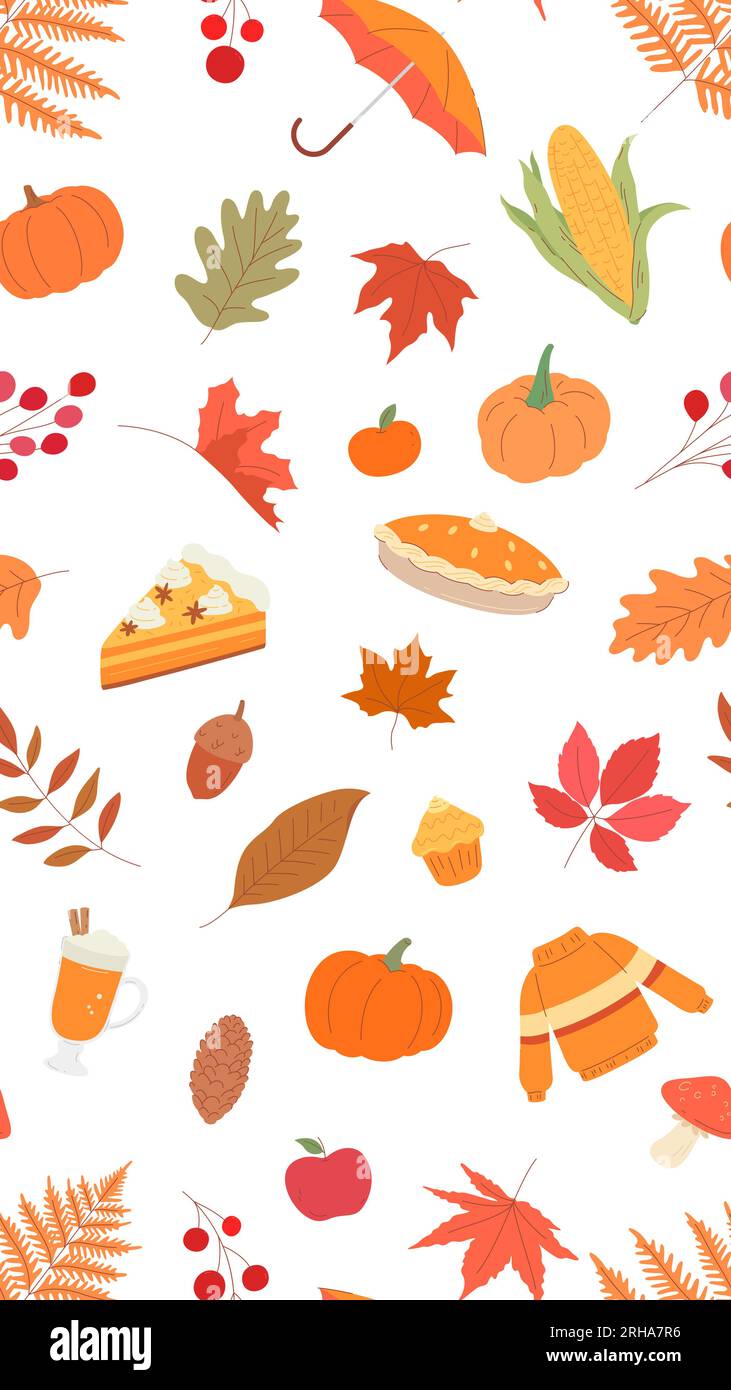 autumn design elements seamless pattern mobile phone wallpaper illustration Stock Vector