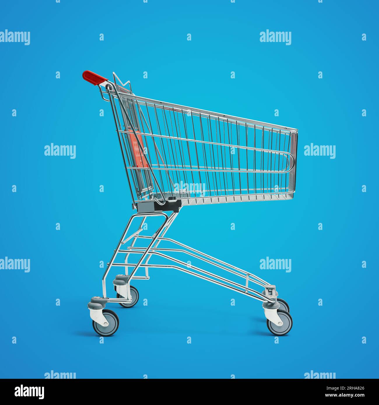 Empty small supermarket shopping cart grocery shopping and retail
