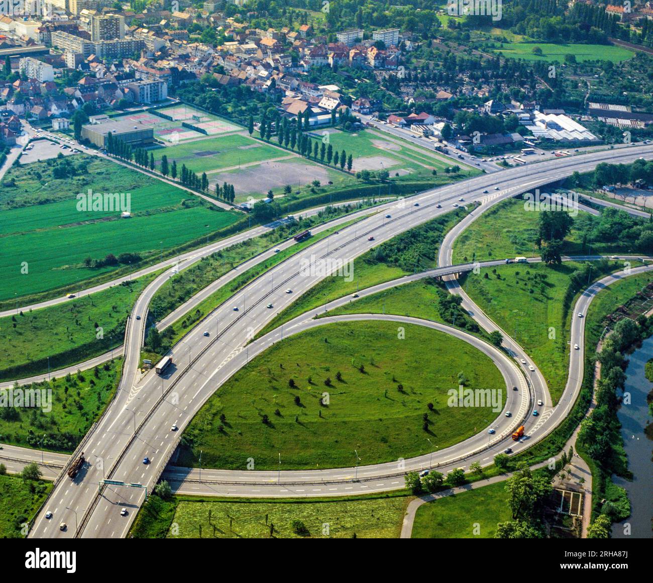 Strasbourg, Bischeim, motorway interchange, city aerial view, Alsace, France, Europe, Stock Photo