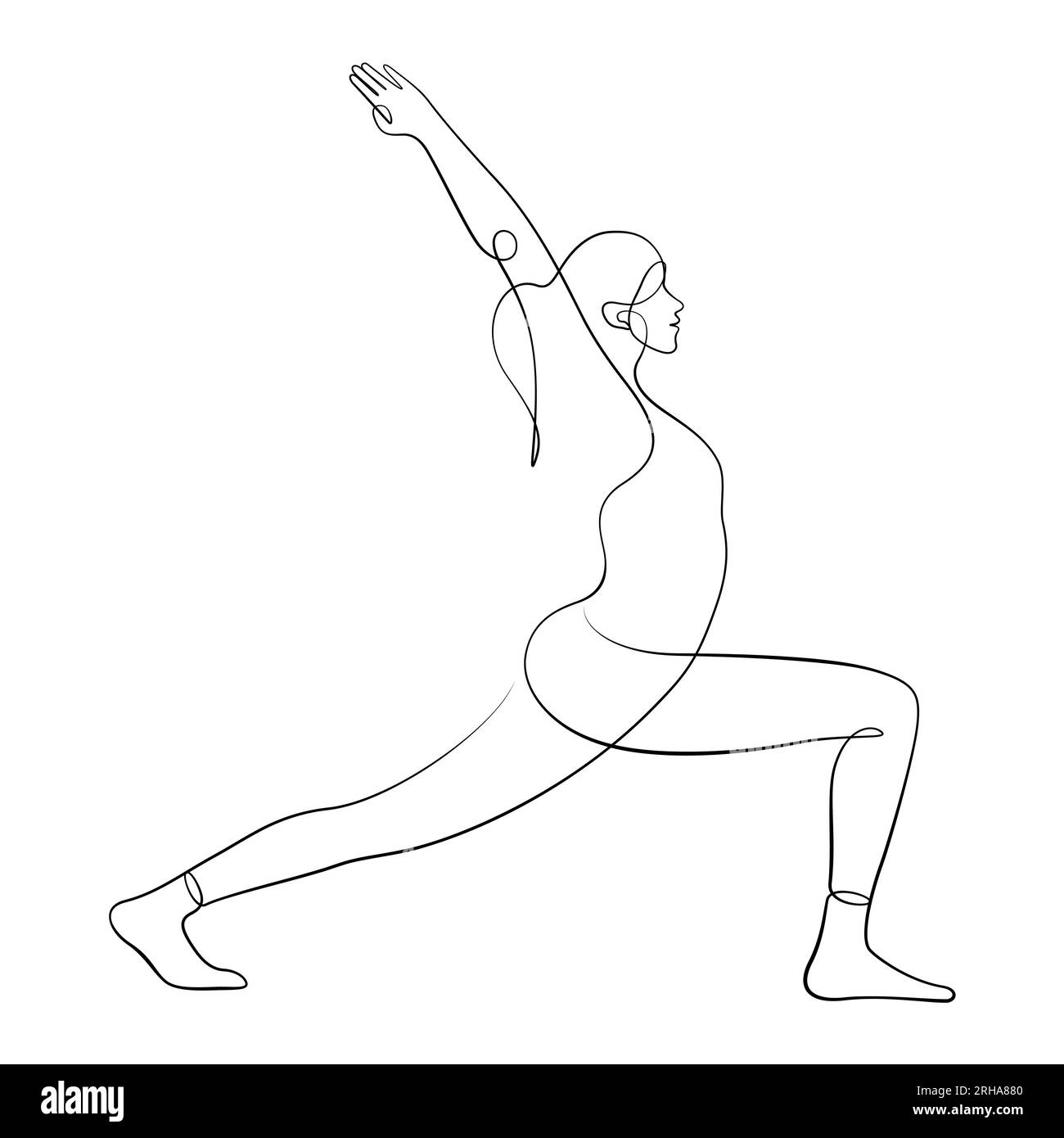 woman doing warrior yoga pose healthy exercising one line drawing calligraphic style vector illustration Stock Vector