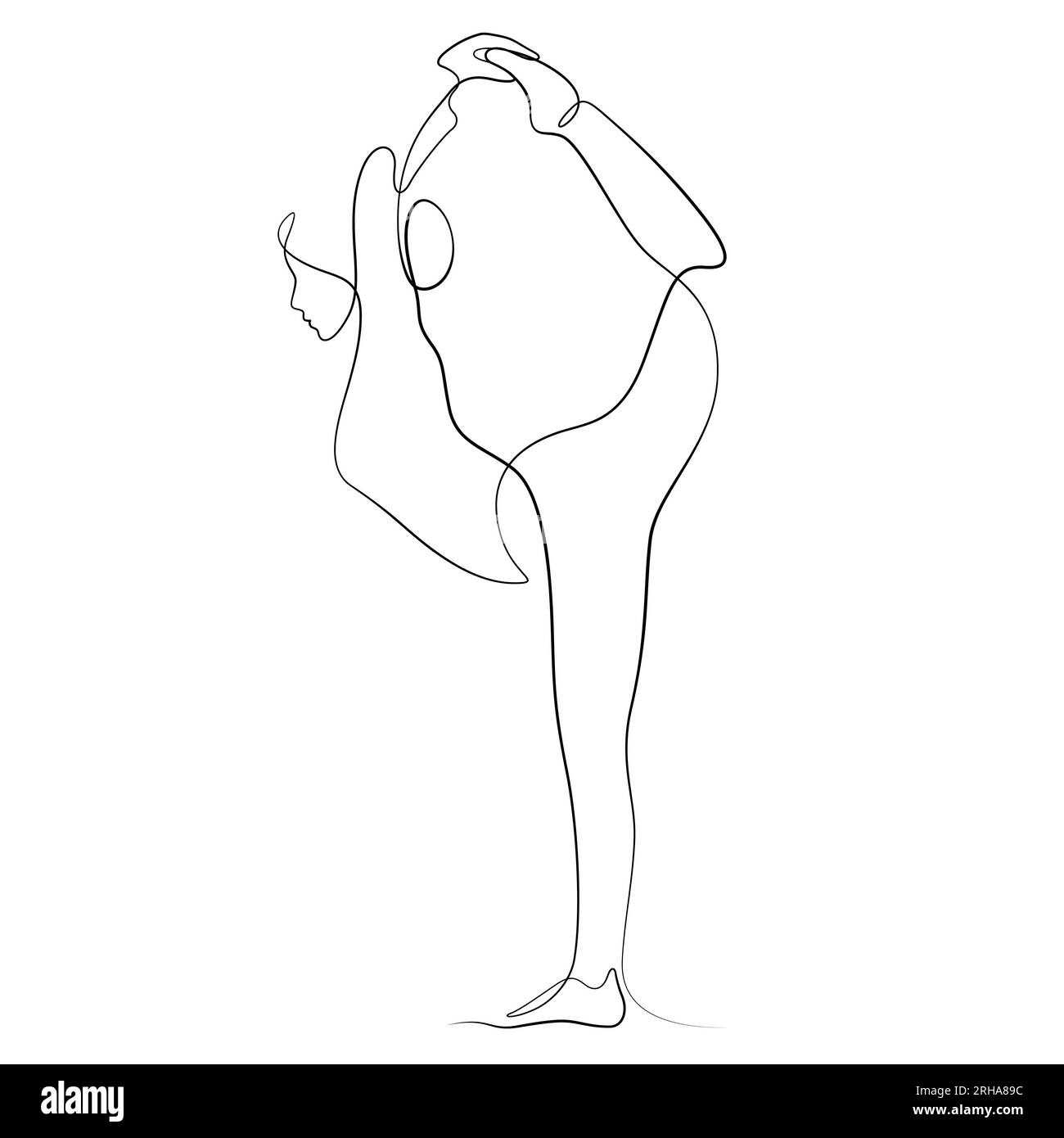 woman in yoga pose balancing vector illustration. One line drawing and ...