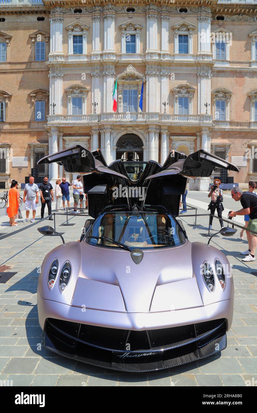 Modena, Italy, June 16, 2023, Pagani sports car parade and technical details for the company's 25th anniversary Stock Photo