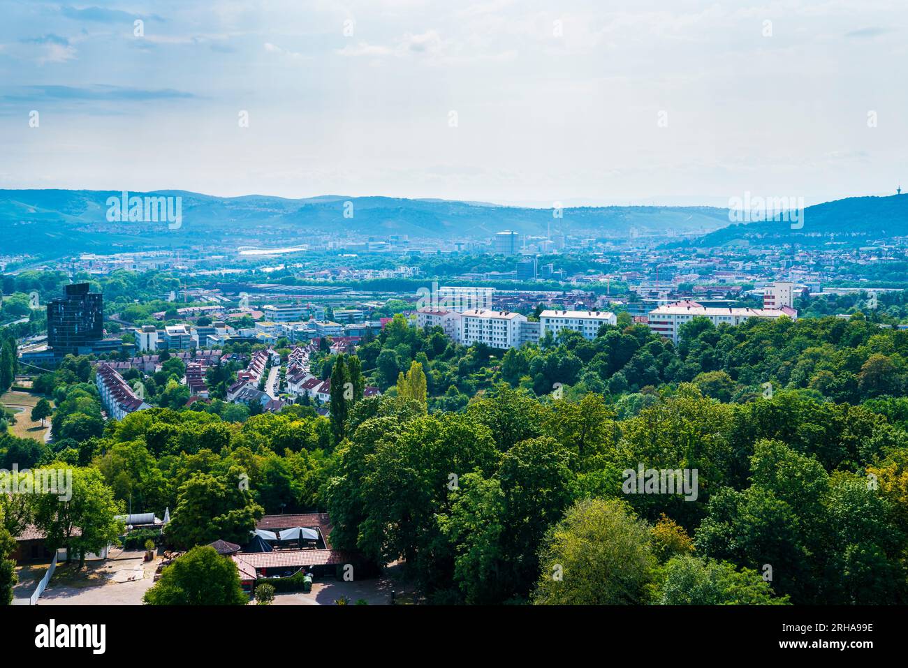 Germany, Stuttgart city aerial panorama view above killesberg houses ...