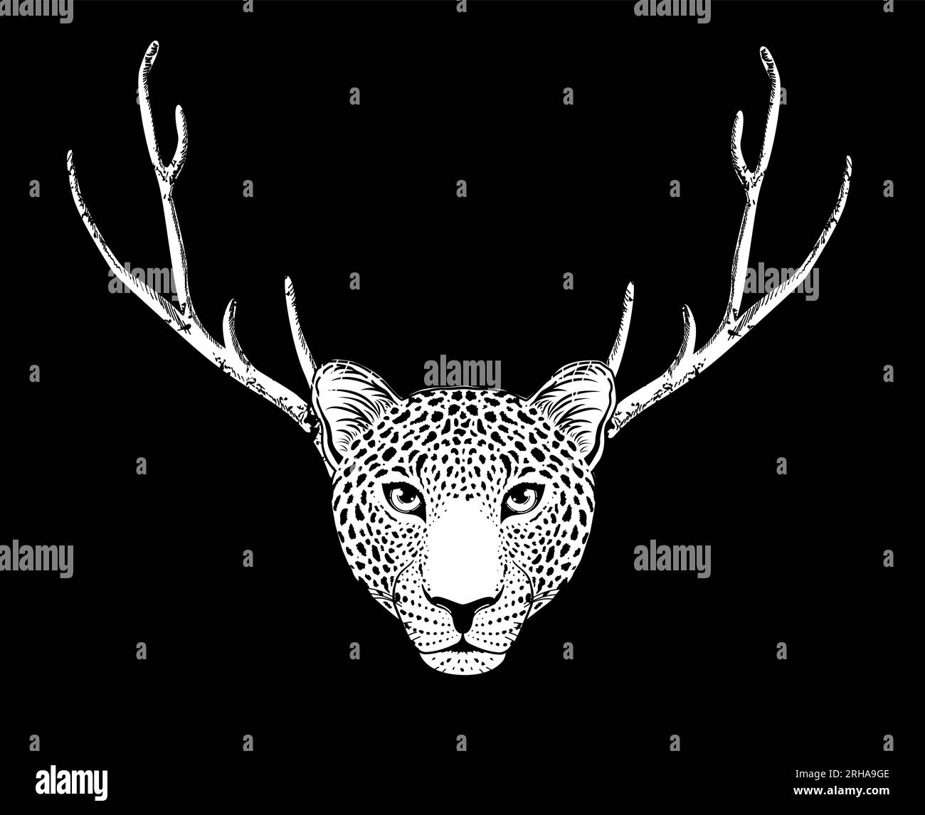t-shirt design of a leopard head with elk horns. fantastic illustration