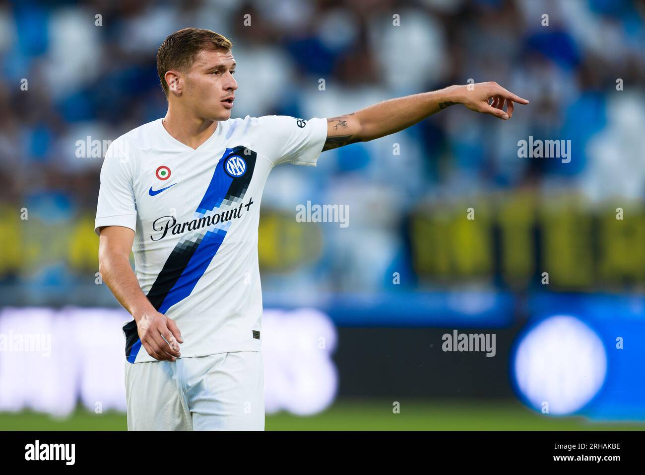 Nicolo Barella of FC Internazionale gestures during the friendly football match between FC Internazionale and KF Egnatia. Stock Photo